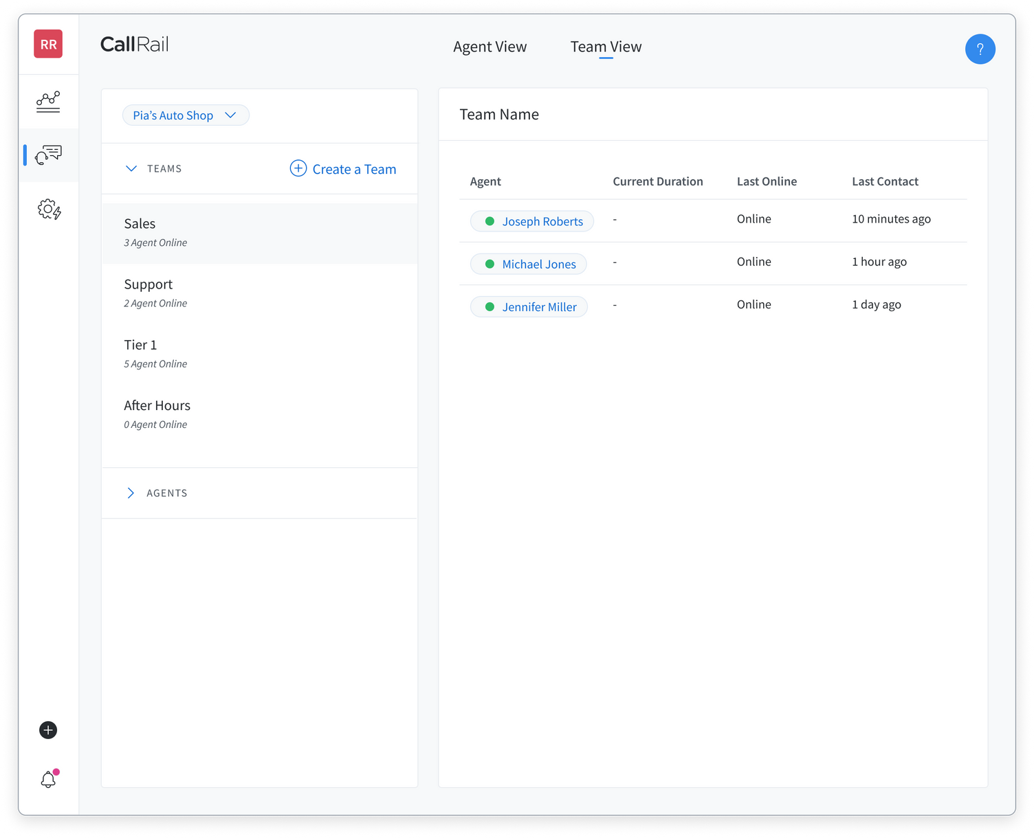 Team View in Lead Center CallRail Help Center
